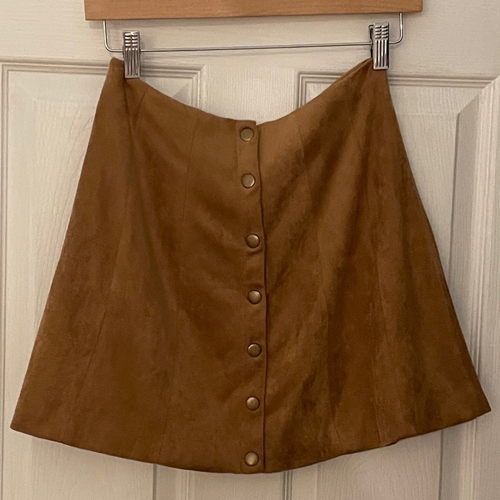 Altar'd State Faux Suede Button Down Front Mini Skirt Camel / Light Brown Small